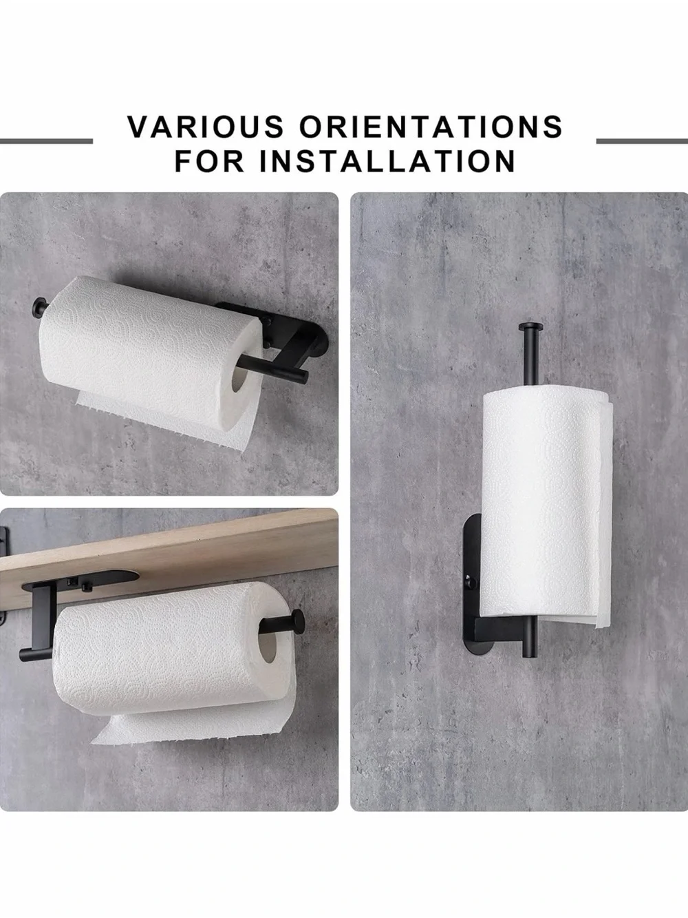 Honmein Under Cabinet Paper Towel Holder – Black Stainless Steel